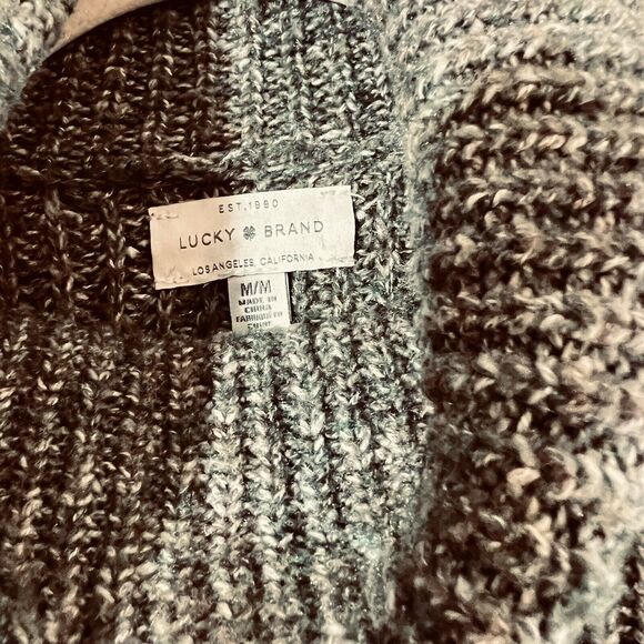 Lucky Brand Cowl Neck Sweater sz Medium Green Boxy Rib Knit Cropped - Picture 4 of 7